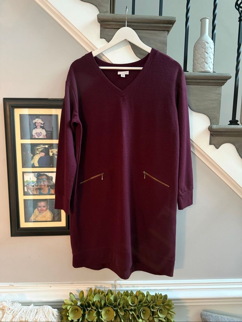 J. Jill Burgundy Waffle Texture Zip Picket Sheath Dress sz MP EUC